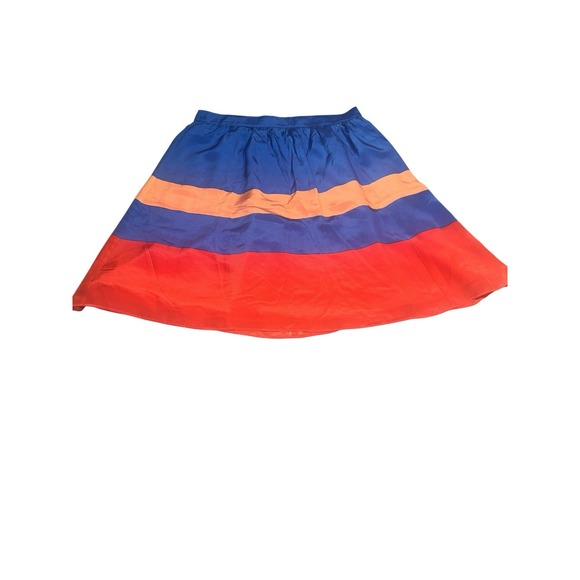 J. Crew Dresses & Skirts - J. CREW Women 100% Silk  A-Line Mini Skirt preppy. Colorblock Blue‎ Orange  Sz 8